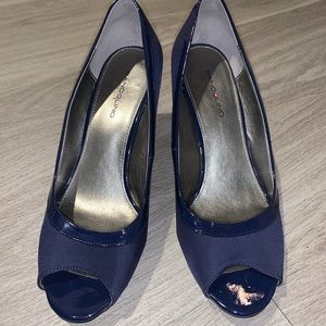 Bandolino Navy Peep Toe Wedges